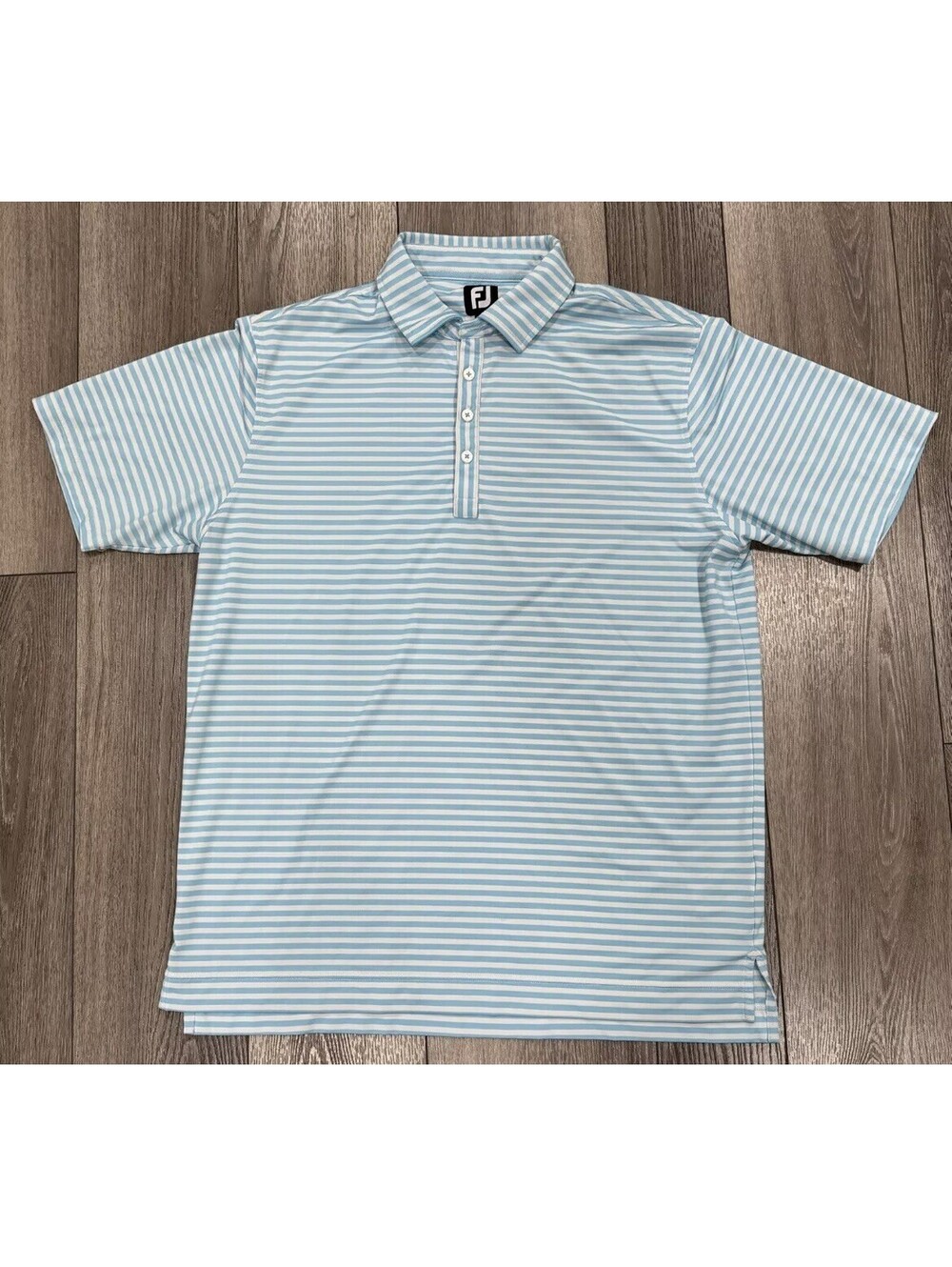 Footjoy FJ Golf Stretch Polo Mens Large Blue Striped Athletic Fit